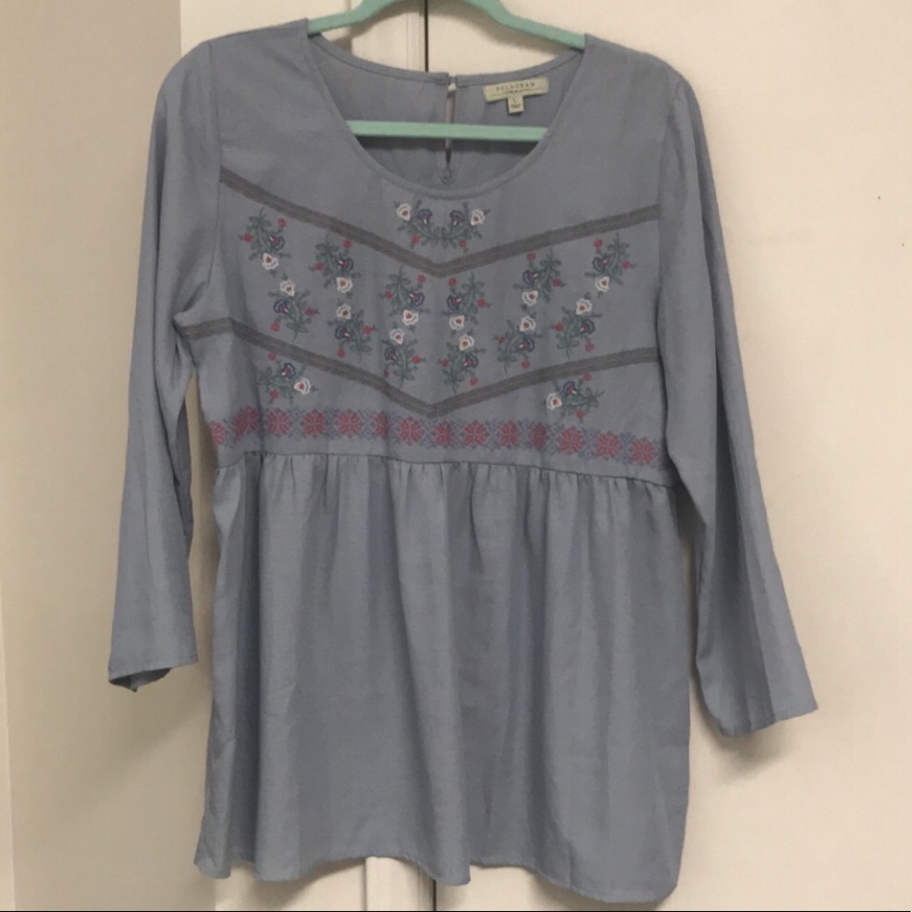 Grey long sleeve peplum with embroidery